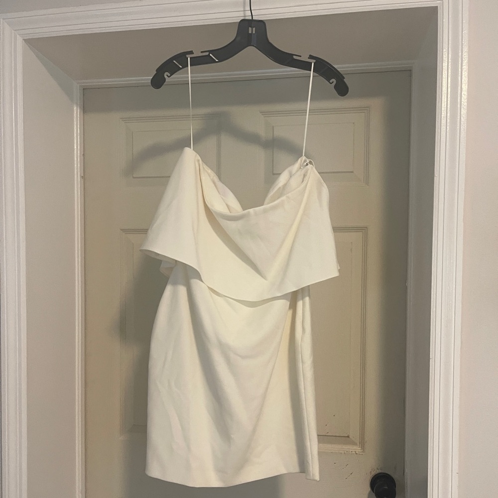 Strapless white mini dress